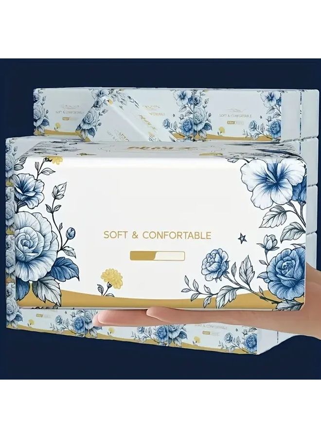 Large Capacity 5 Ply Thick Embossed Tissue Paper 400 Sheets Blue White Floral Design - Image 3